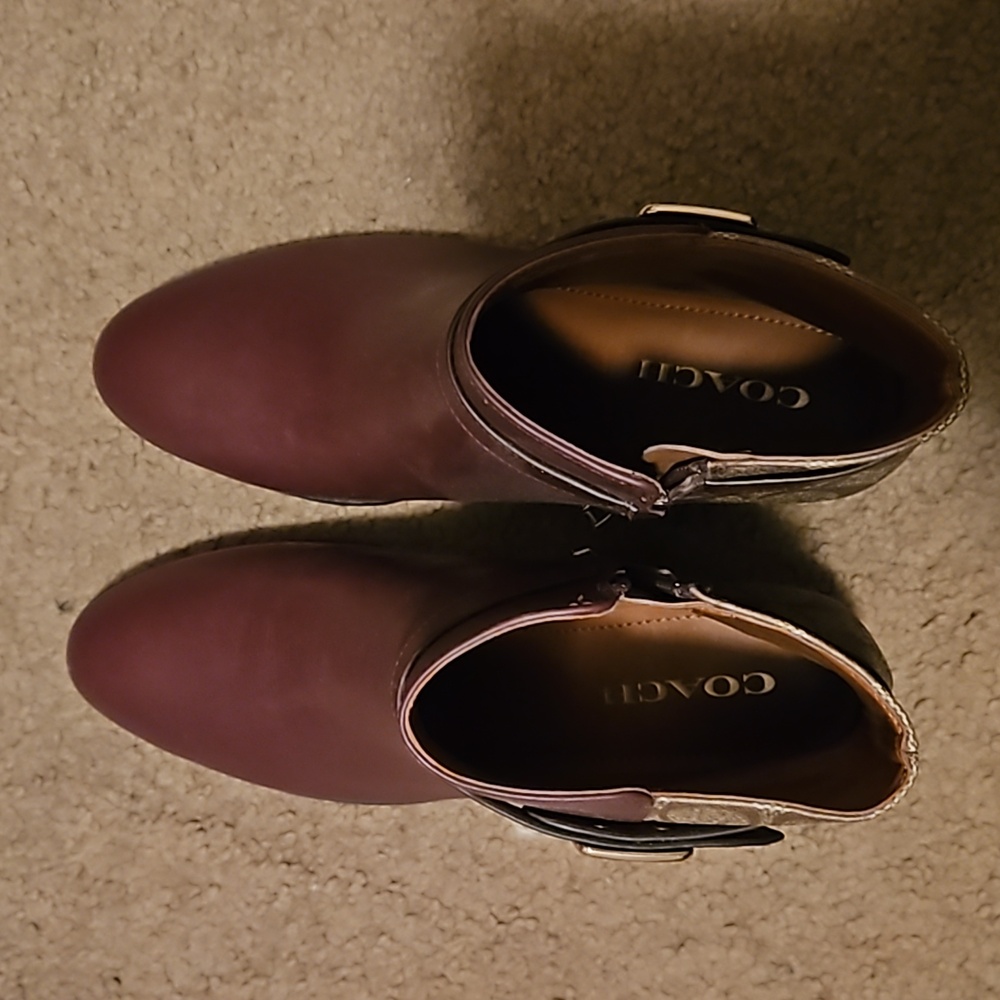 NWOT Coach Dean Booties Leather Boots Brown & Tan Gold Coach Logo Accents! New! - Picture 4 of 11